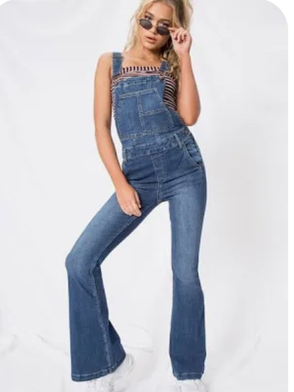 Free People We The Free Carly Flare Denim Overalls, Size 27, NWT